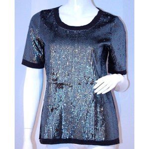 BCBG Max Azria KNIT Top SEQUIN Shirt HEATHER Charcoal Small